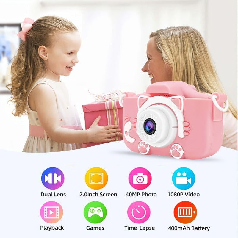 A Fun Pink Cat Camera That Can Take Photos, Record Videos, And Has 8 Filters For Selfie Mode. It Is The Best Gift For Outdoor Play During Birthdays, School Season, And Spring.Built In 400mAh Battery.